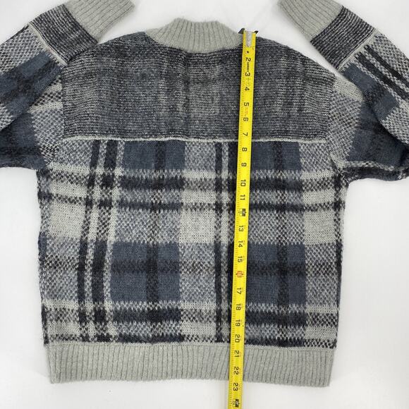 Free People Plaid Cardigan Sweater Jacket Sz L Wool Alpaca Gray - Picture 7 of 10